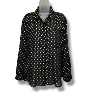 Chico's Button Down Top 3/XL Black Gold Dot Sheer Metallic Celestial Whimsigoth